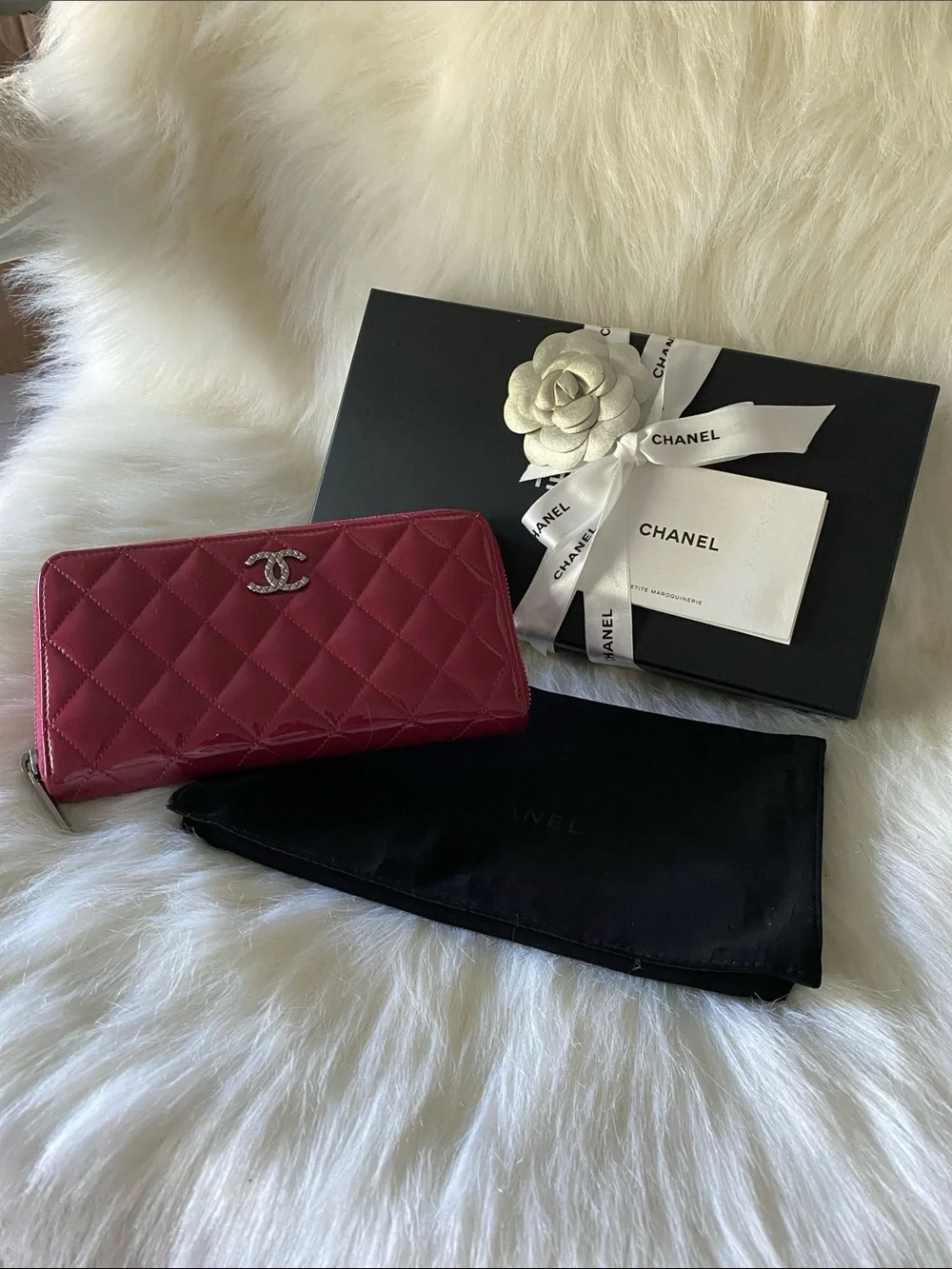 Chanel Patent Leather Brilliant Matelassé Long Zip Wallet in Rose Pink in Box